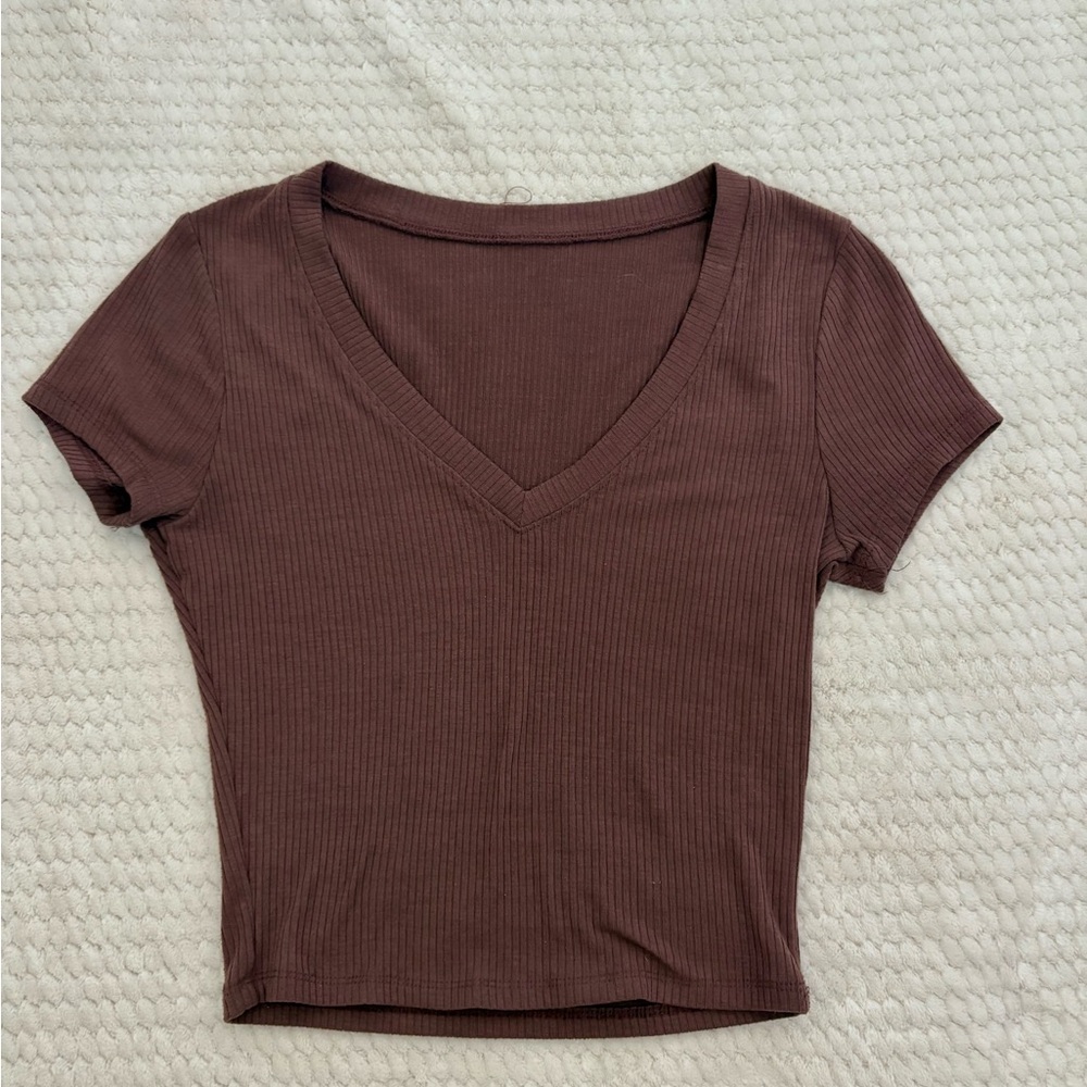 Tilly's Brown Fitted Crop Tee